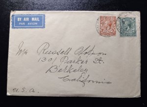 GB Sg362,Sg378 Postal Cover 1936 Europe to Berkeley Calif. KGV Very Fine