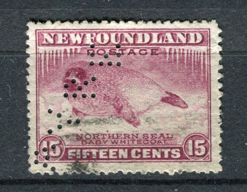 CANADA; NEW FOUNDLAND 1930s early Seal issue fine used 15c. + PERFIN