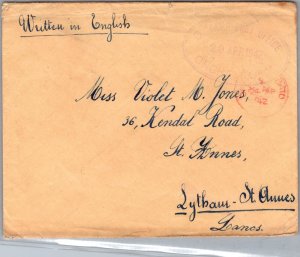 1942 Onchan Isle Of Man WW2 POW Internment Camp Cover To St Annes Lancs England