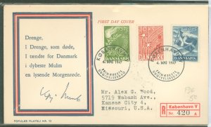 Denmark B15-17 1947 Liberty Fund set of three on a registered addressed cacheted FDC