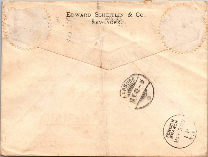 1902 New York NY USA Via Steam Ship Cover To Aaburg Switzerland