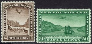 NEWFOUNDLAND 1931 AIRMAIL 15C AND 50C MNH ** WMK ARMS