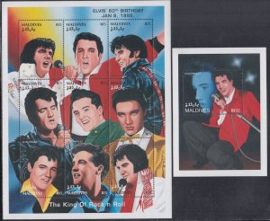 MALDIVE ISLANDS Sc # 2108-9 CPL MNH SHEETLET of 9 & S/S for ELVIS PRESLEY