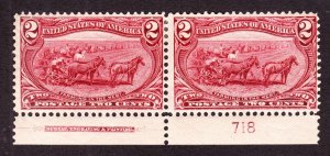 US 286 2c Trans-Mississippi Mint Plate #718 Bottom Pair F-VF OG H SCV $60