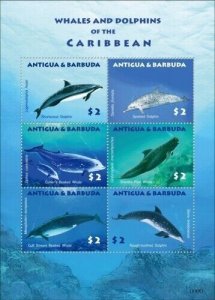 Antigua 2009 - Whales and Dolphins of the Caribbean Sheet of 6 - MNH