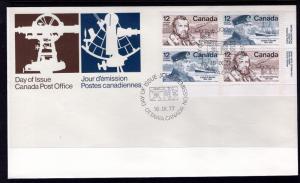 Canada 739a Explorers Plate Block Canada Post U/A FDC