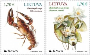 Lithuania 2024 MNH Stamps Europa CEPT Marine Life Flowers Crayfish