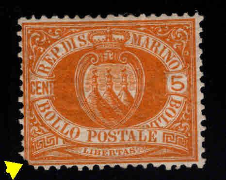 San Marino Scott 4 MH* 19th century mint stamp CV$190 clipped corner