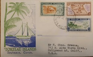 J) 1948 TOKELAU ISLAND, BOAT, PALMS, HOUSES, MULTIPLE STAMPS, AIRMAIL, CIRCULATE