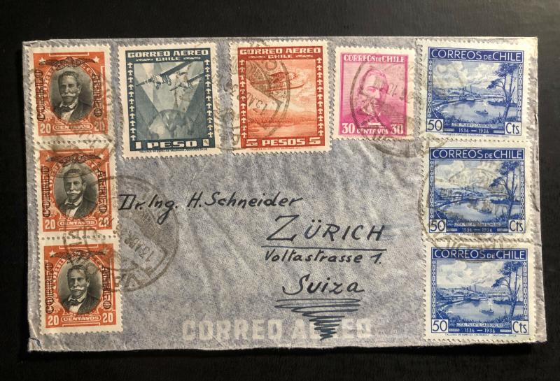 1936 Valdivia Chile Airmail Cover to Zurich Switzerland