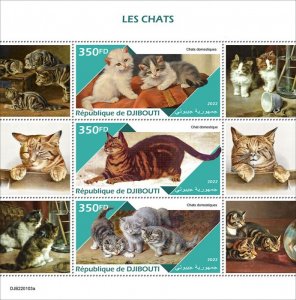 DJIBUTI - 2022 - Cats - Perf 3v Sheet - Mint Never Hinged