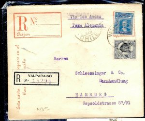 CHILE  (P3108B) 1906   25C RLE +COLUMBUS  5C+10C VALPARAISO TO GERMANY