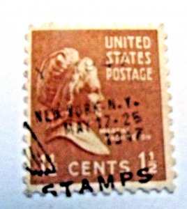 1938 Martha Washington #805 1 1/2 cent, mini town, state & date cancel, unusual