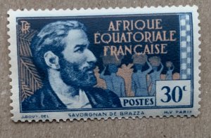 French Equatorial Africa 1940 30c chalky blue de Brazza, MNH. Scott 43, CV $0.80