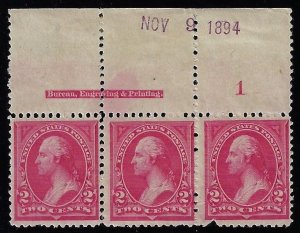 Scott #248 - $130.00 – Fine-OG-LH – Top imprint and plate #1 strip of 3.