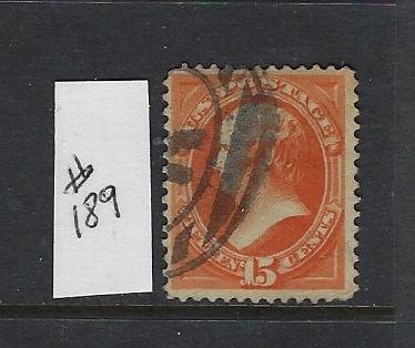 US #189 15  CENT (WEBSTER-RED ORANGE) - PERF 12- USED