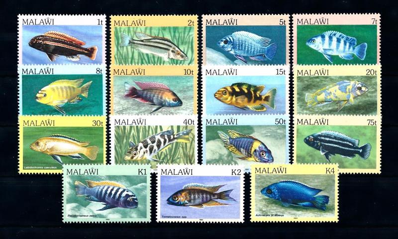 [49780] Malawi 1984 Marine life Fish 15 Values MNH