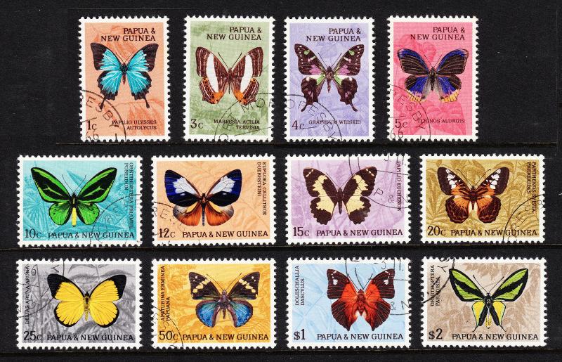 PAPUA NEW GUINEA — SCOTT 209-220 — 1966 BUTTERFLIES SET — USED — SCV $21.85