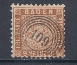 Baden Sc 17 used 1862 9kr Coat of Arms, PFORZHEIM 109 in Target Cancel, sound