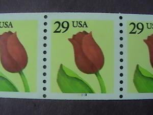 U.S.# 2526-MINT/NH-PLATE # COIL STRIP OF 5(P#S2222)--TULIP--1991