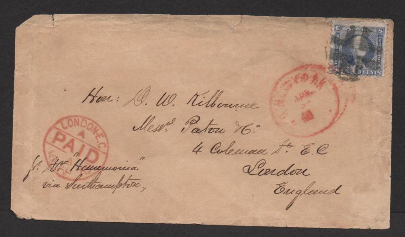 US Sc#115 to London 1870 Trans Atlantic cover