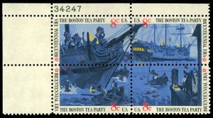 US Scott 1480-83 VF/MNH Se Tenant Plate Block - 1973 8¢ Boston Tea Party