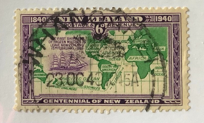 New Zealand 1940 Scott 237 used - 6p, Centennial, Map
