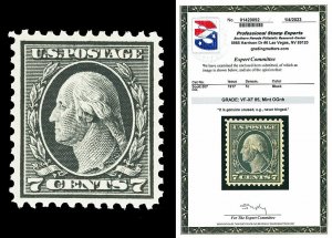 Scott 507 1917 7c Black Washington Mint Graded VF-XF 85 NH with PSE CERT