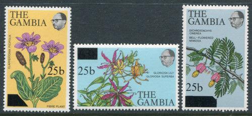 Gambia 390a-c, MNH, Flowers Plants Overprint. x2120