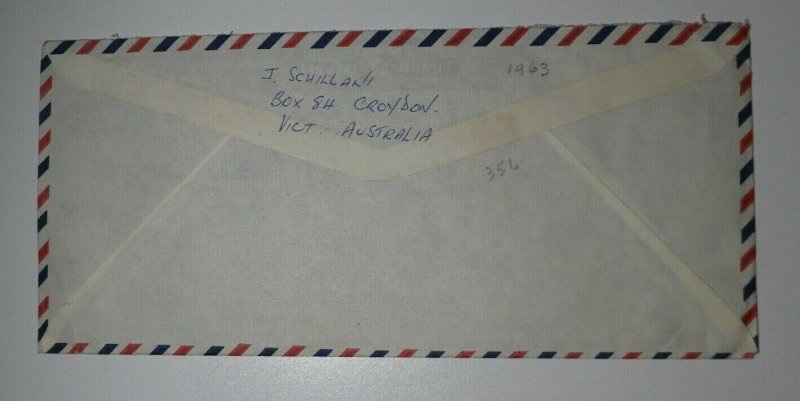 Australia 1963 Airmail Cover USA Mullti Frank Croydon SC# 356 Pair 325 326