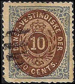 Danish West Indies 10 Used... SCV $34.00