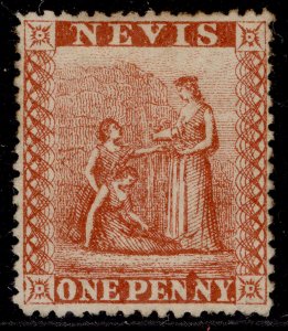 ST KITTS-NEVIS - Nevis QV SG10, 1d deep red, UNUSED. Cat £65.