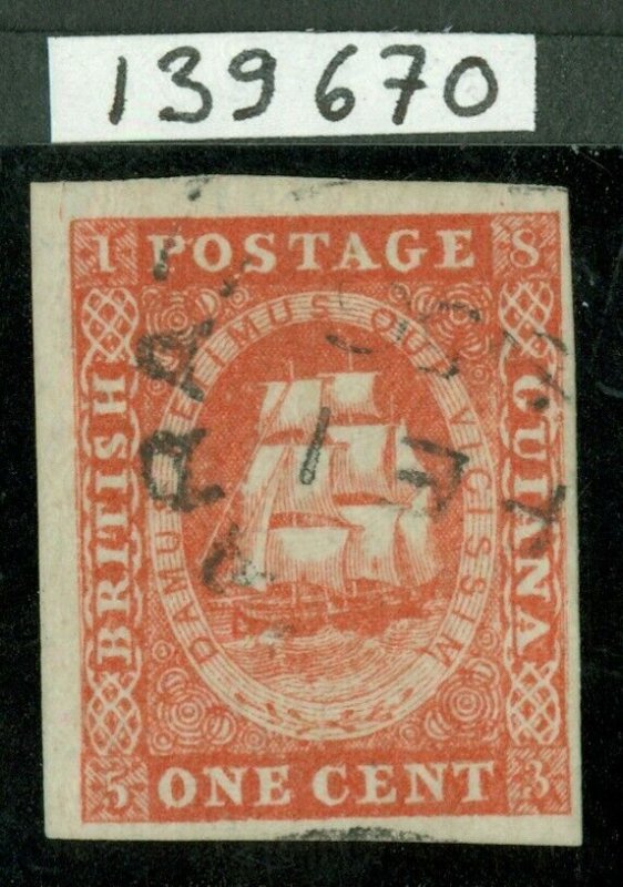 SG 11 British Guiana 1853-59. 1c vermilion imperf, original printing. Very...