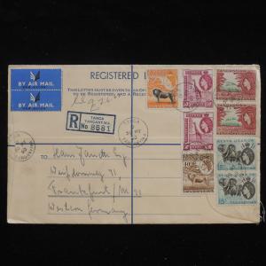 WS-F807 BRITISH KUT - Registered, 1960 Airmail Tanga To Germany QEII Cover