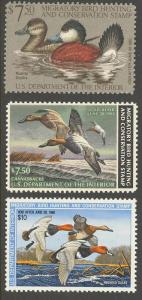 70% of Face: U.S. RW48, RW49, RW54, MNH 1980's Duck Stamps