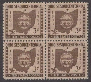 1953 Ohio Statehood Block Of 4 3c Postage Stamps - Sc# 1018 - MNH, OG - DS151