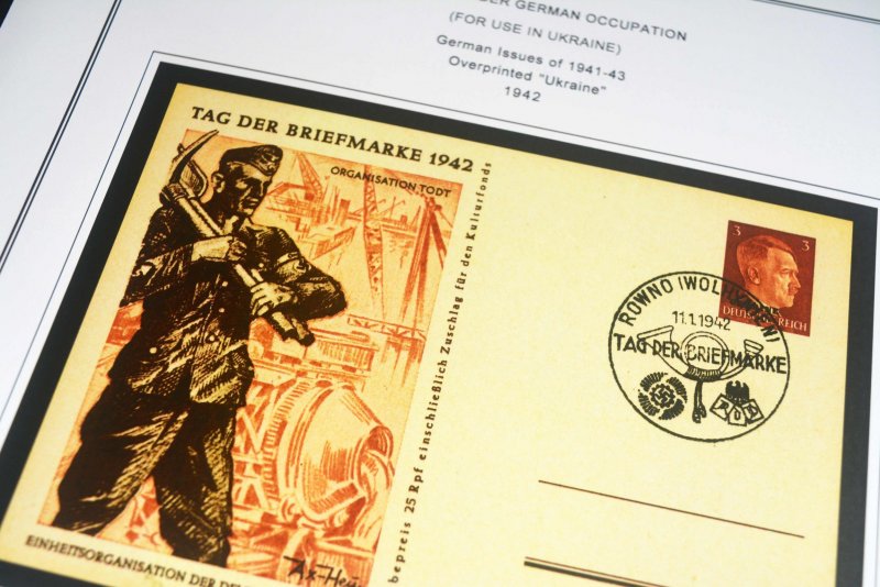 COLOR PRINTED GERMANY III REICH OCC. POSTCARDS STAMP ALBUM PAGES (81 ill. pages)