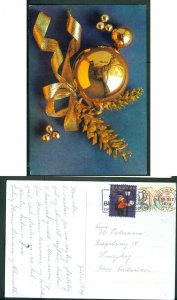 Denmark. Christmas Card 1974. Seal + 70 Ore. Copenh. Gold Chr.Deco. Glass Ball