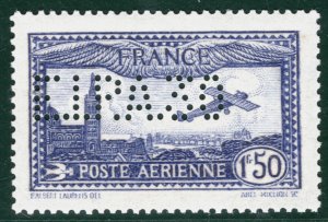 FRANCE Air Mail Scott.C6b 1.50Fr Blue *E.I.P.A30* PERFIN Mint MNH Cat $700 SBG4