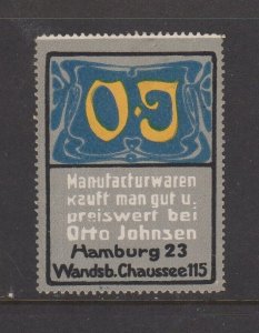 German Advertising Stamp-  Otto Johnsen Manufactured Wares, Hamburg