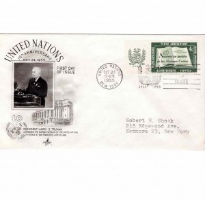 United Nations 1955 FDC Sc 36 President Harry Truman UN First Day Cover Artcraft