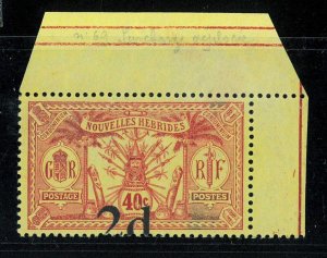 P2720 - NEW HEBRIDES, YVERT 69th CORNER PIECE, ALMOST MNH, VERY NICE AND FRESH-