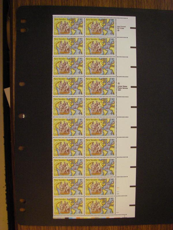 Scott C117, 44c New Sweden, PB20 #1111 1 LR, MNH Airmail Beauty