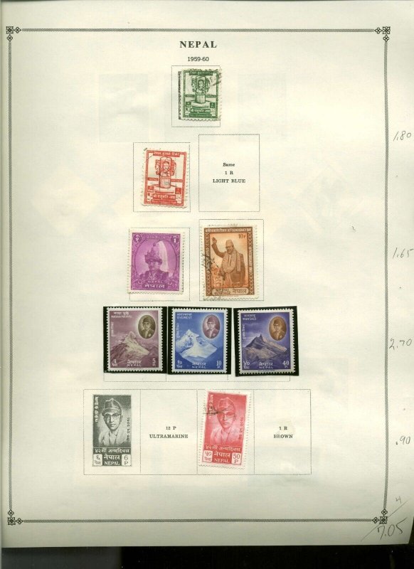 Collection, Nepal Part A Scott Pages, 1954/1973, Cat $145, Mint & Used