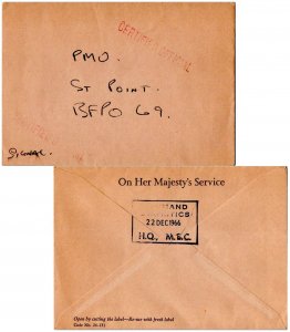 Great Britain Soldier's Free Mail 1966 Signal Corps Headquarters, M.E.C. to B...