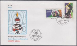 TURKEY Sc # 2597-8 DIFF FDC SET of 2,  EUROPA 1994 with EINSTEIN and his THEORY