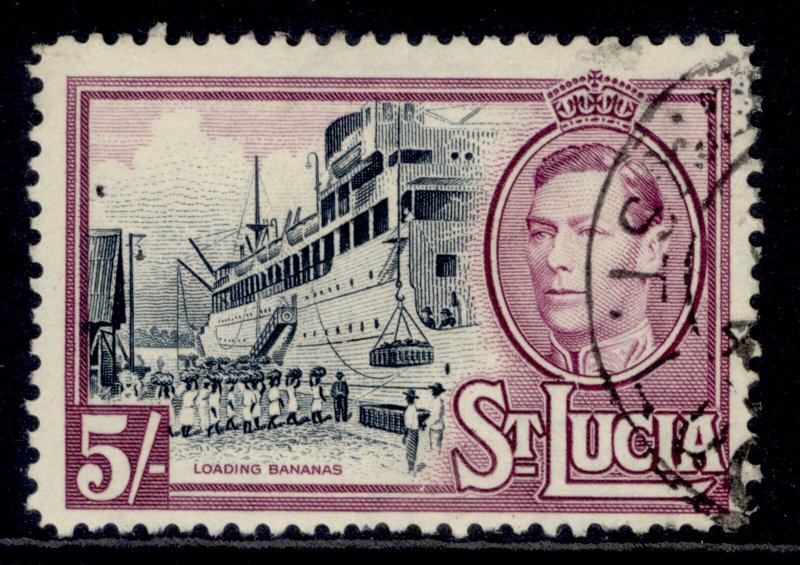 ST. LUCIA GVI SG137, 5s black & mauve, FINE USED. Cat £16. 