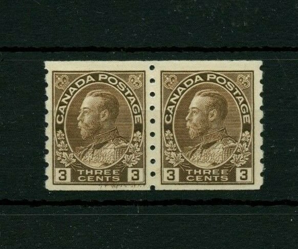 #129 Three cent Admiral coil pair INK SMEARS VF MNH Cat $250+ Canada mint