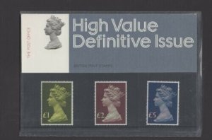 GB QEII 1977 High Value Parcel Machins £1, £2 & £5 In Presentation Pack no 91