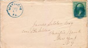 United States Pennsylvania Masthope 1881 blue cork killer  1853-1937  3c Wash...